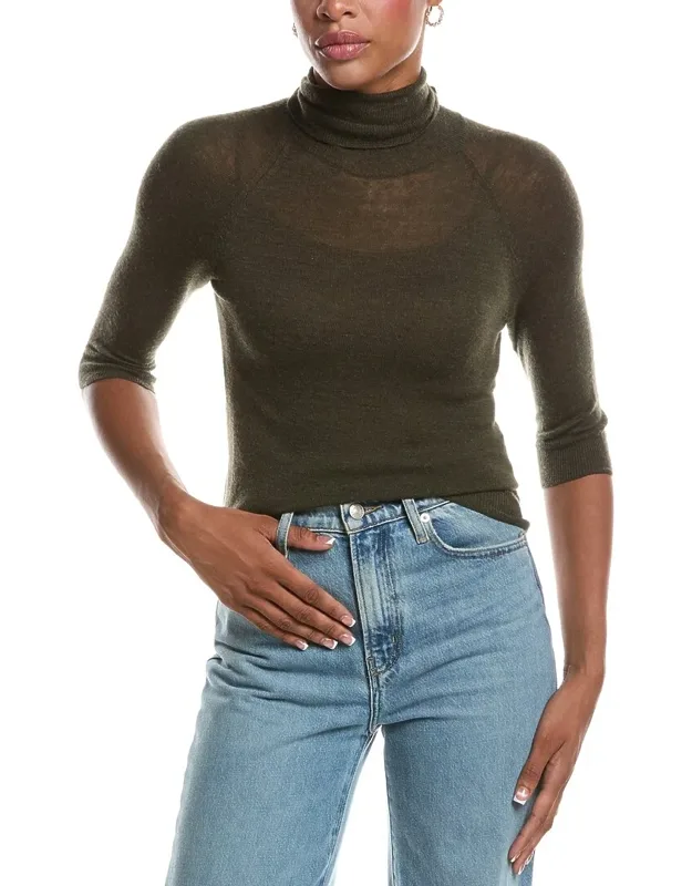 Fitted Sheer Elbow Sleeve Turtleneck Sweater