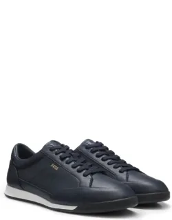 Grained Leather Sneakers With Fishbone-patterned Sole