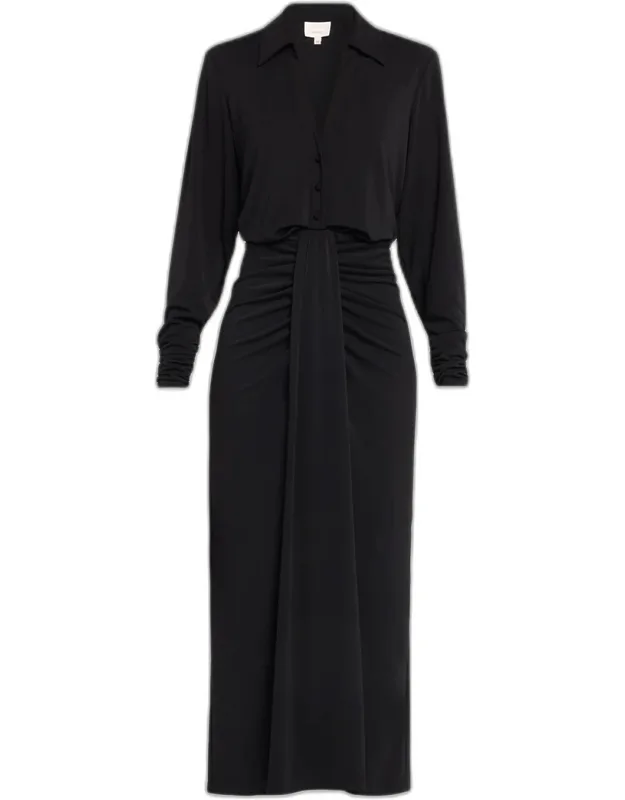 Draped Long-sleeve Jersey Dress