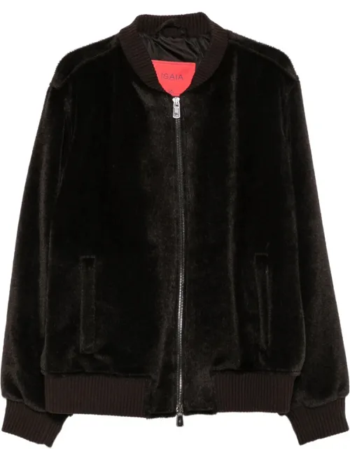 Varsity Faux-fur Ribbed-trim Bomber Jacket