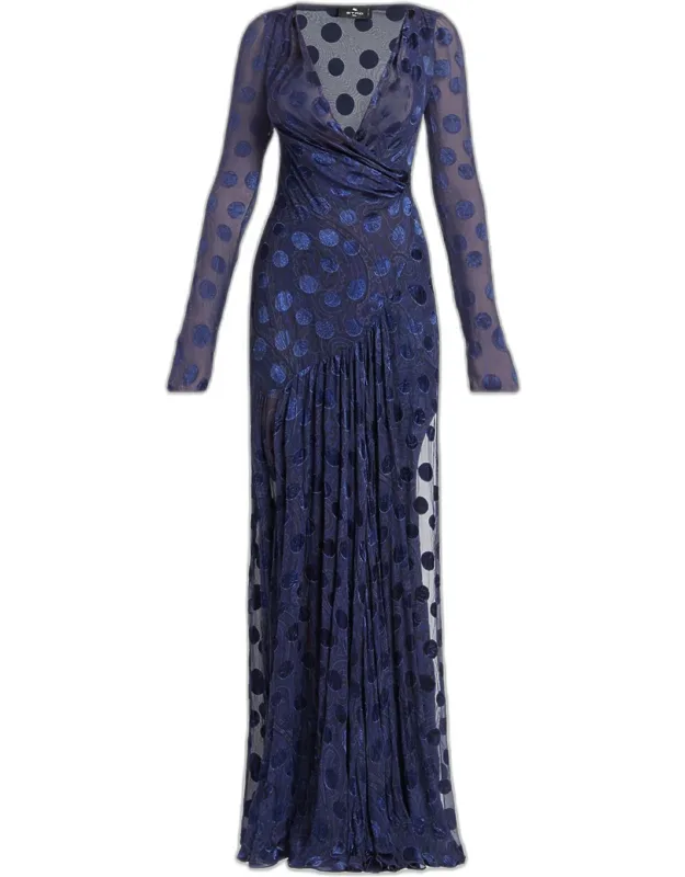 Silk Semi-sheer Polka Dot Long Dress