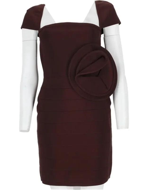 Fitted Mini Dress With Sculptural Rosette Embellishment