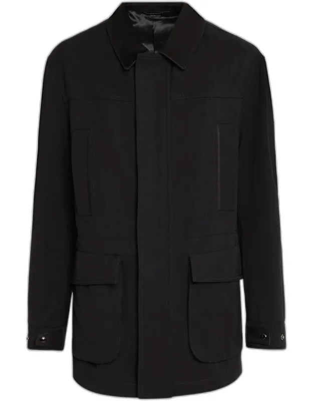 Leather-trim Canvas Field Jacket