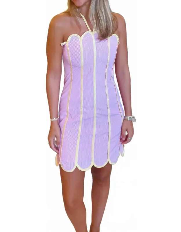Contrast Piping Detail Halter Neck Mini Dress