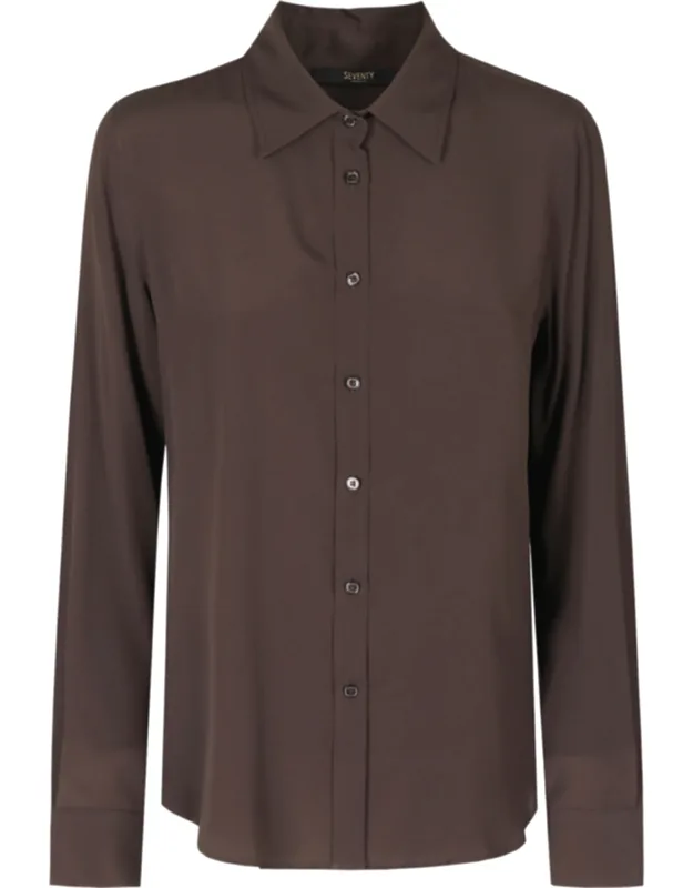 Classic Collar Extended Back Hem Silk Shirt