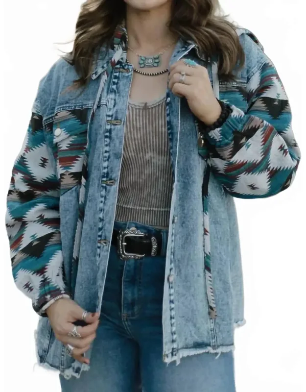 Denim Jacket In Aztec Print