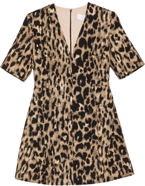 Leopard-print V-neck Mini Dress