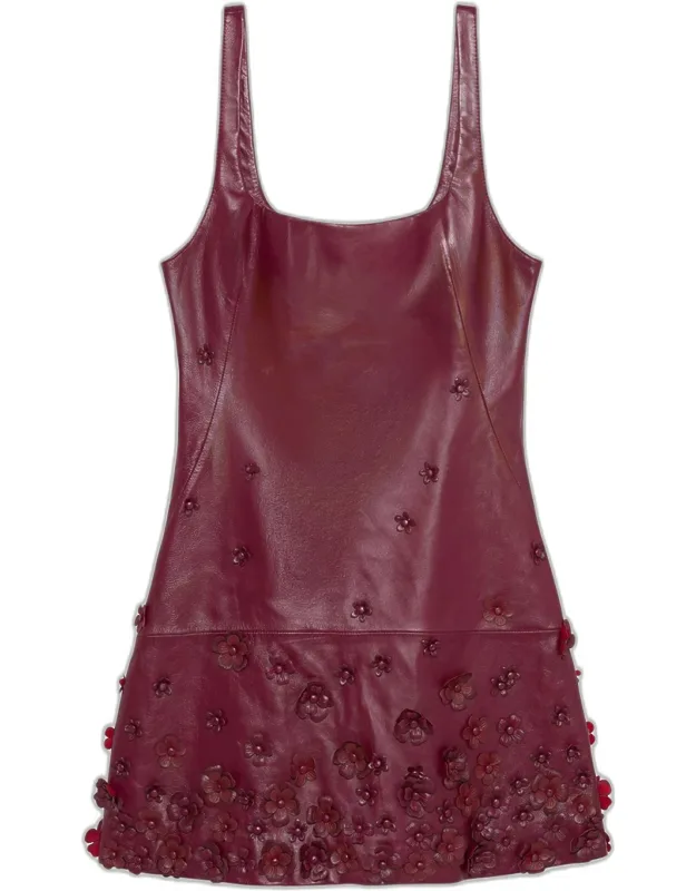Floral-embellished Faux Leather Mini Dress
