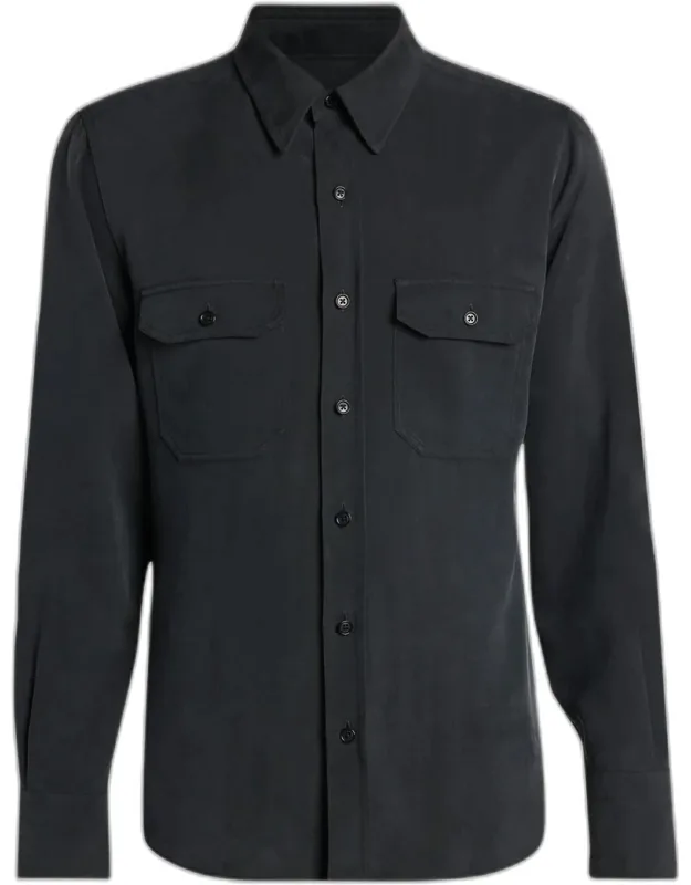 Silk Twill Flap Pocket Button-down Shirt