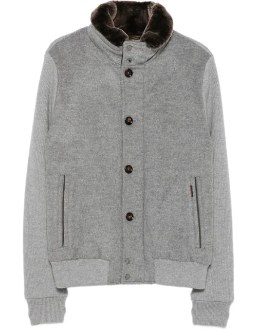 Faux-fur Collar Panelled Bomber Jacket