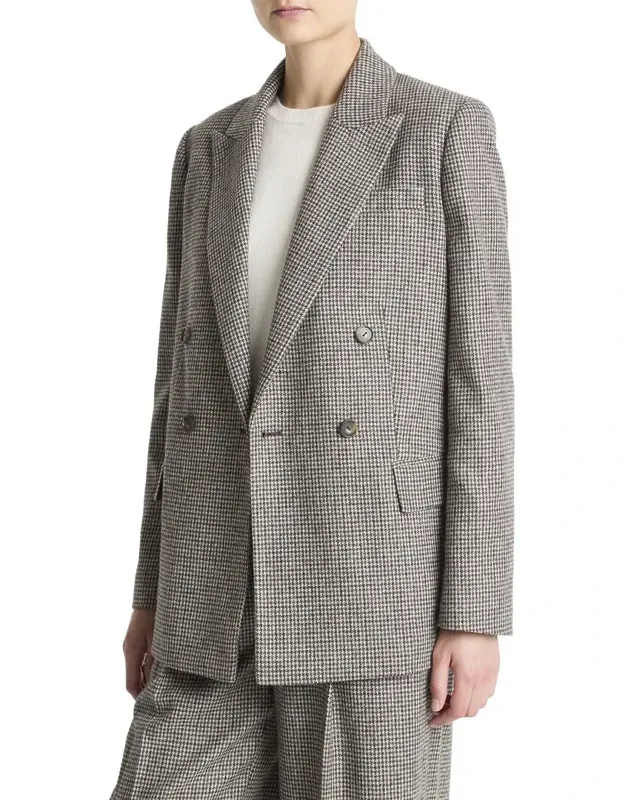 Houndstooth Double Breasted Wool-blend Blazer