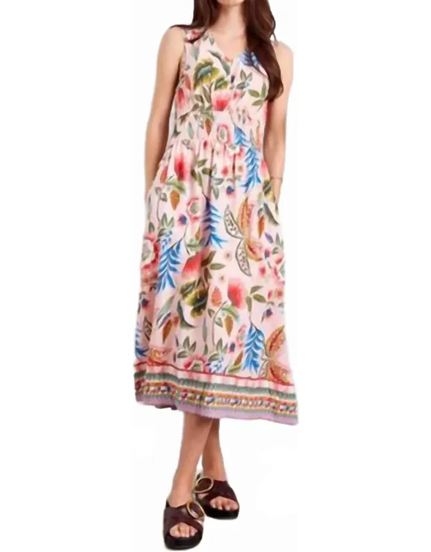 Smocked Printed Viscose Midi Dress