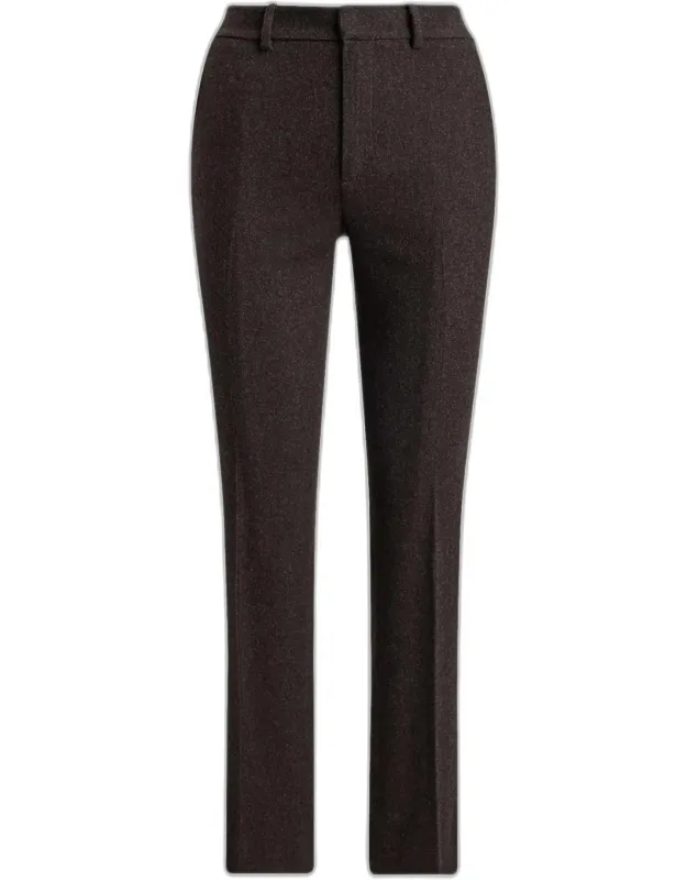 Wool Herringbone Tapered-leg Ankle Pants