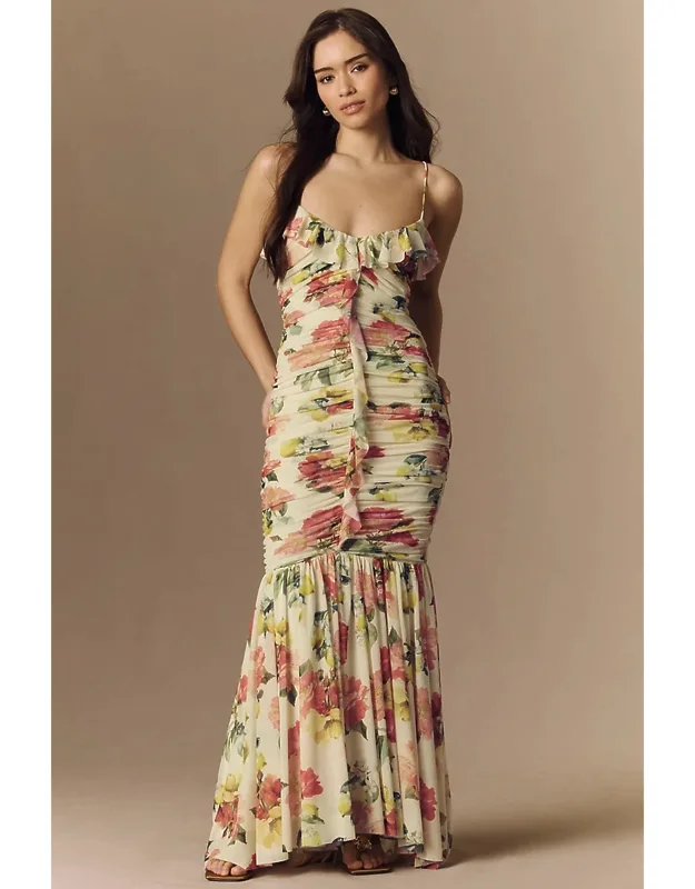 Floral Mesh Stretch Maxi Dress