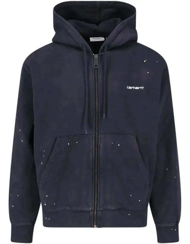 Hooded Distressed Cotton Zip-up Hoodie