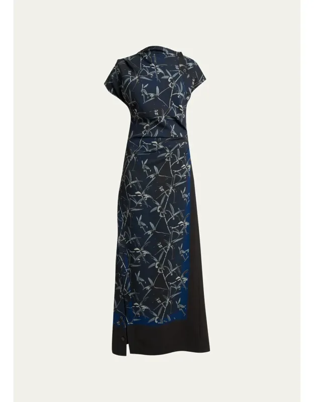 Floral-print Gathered Button-side Maxi Dress