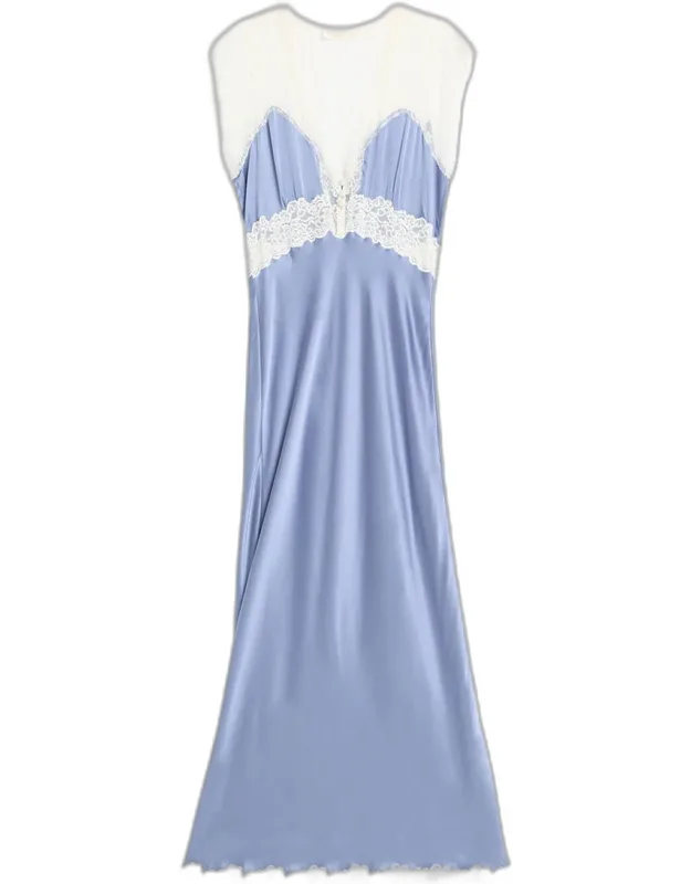 Lace-trim Satin Maxi Dress