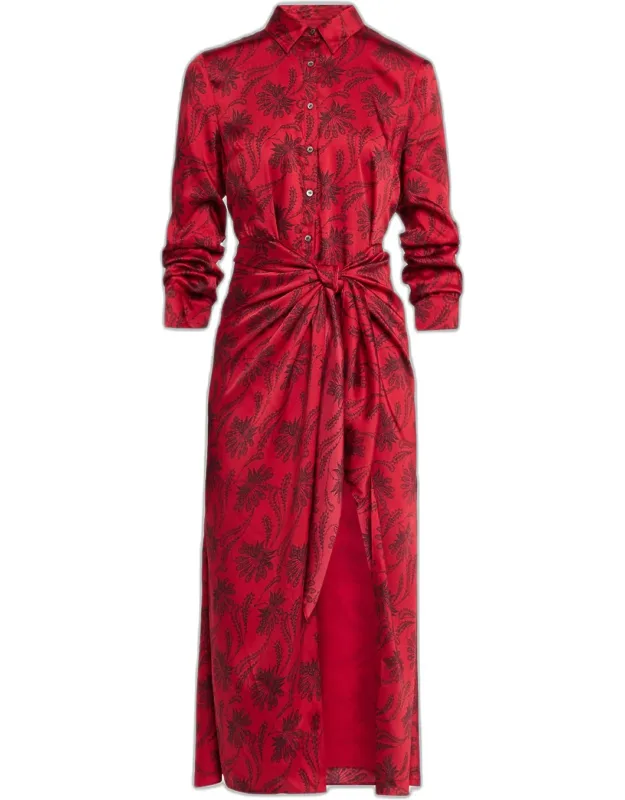 Paisley Fan Print Tie-waist Midi Shirtdress