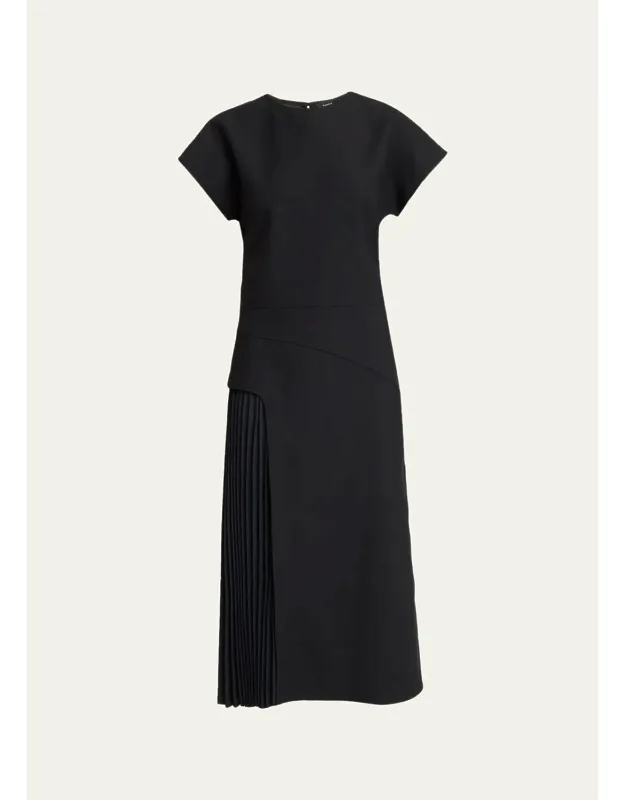 Cap-sleeve Pleated Panel Midi Dress