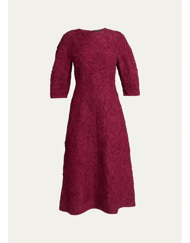 Crushed Silk Curved-sleeve Midi Dress