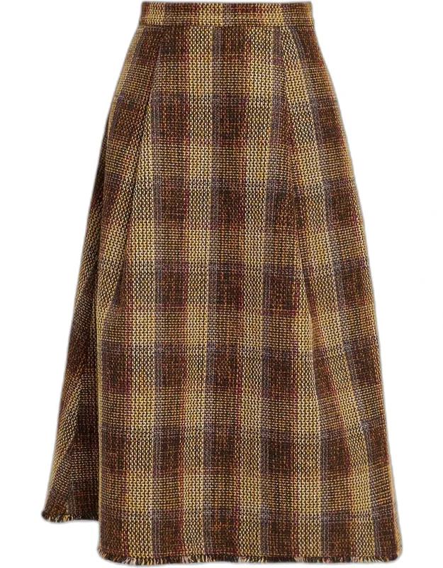 Plaid A-line Midi Skirt