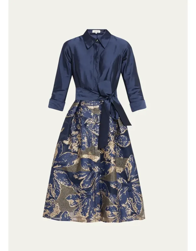 Metallic Taffeta Jacquard Midi Shirtdress