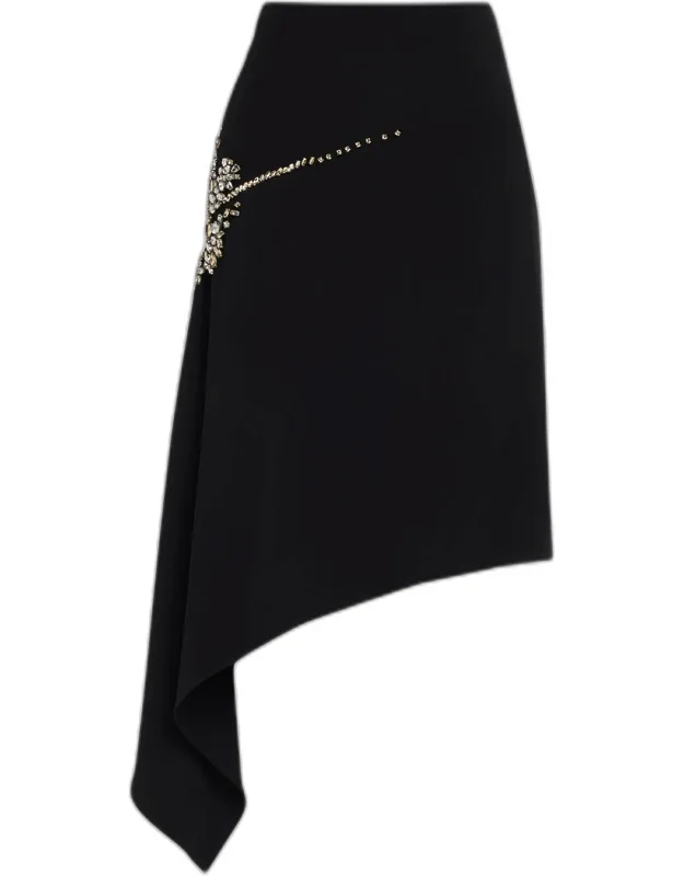 Crystal Cascade Embellished Asymmetric Midi Skirt