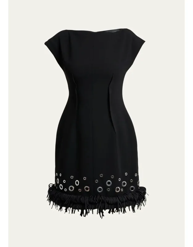 Grommet Embellished Fringed Mini Dress