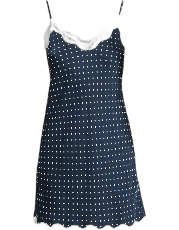 Polka-dot Satin Lace-trim Mini Slip Dress