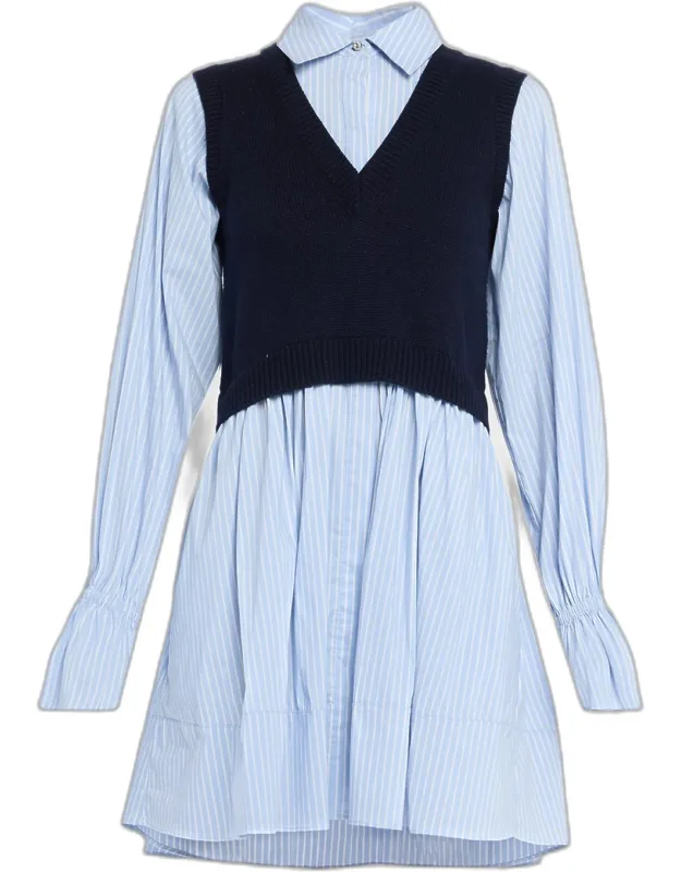 Combo Knit Vest And Poplin Shirtdress