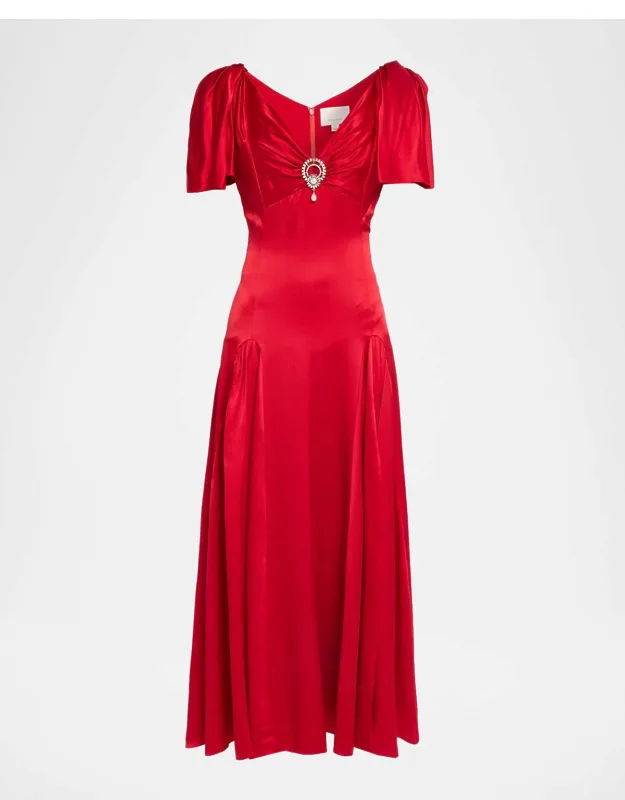 Silk Satin Godet Midi Dress