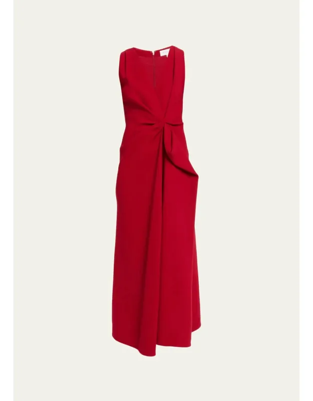 Pleated Wool-blend Gathered Midi Dress