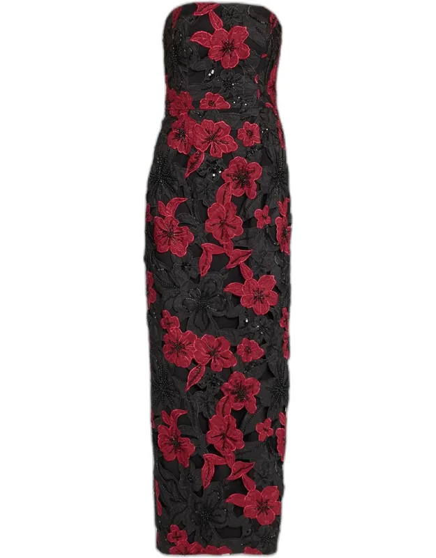 Orion Strapless Grand Floral Column Maxi Dress