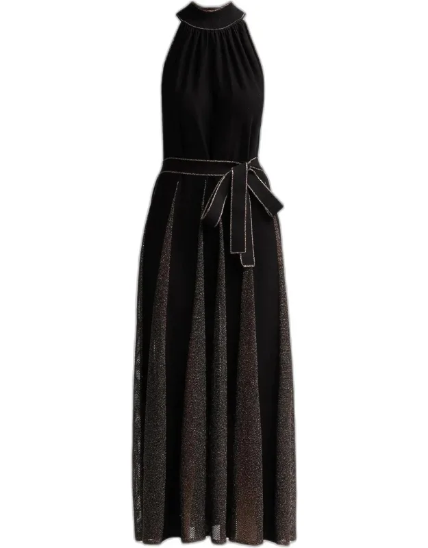 Metallic Halter Maxi Dress