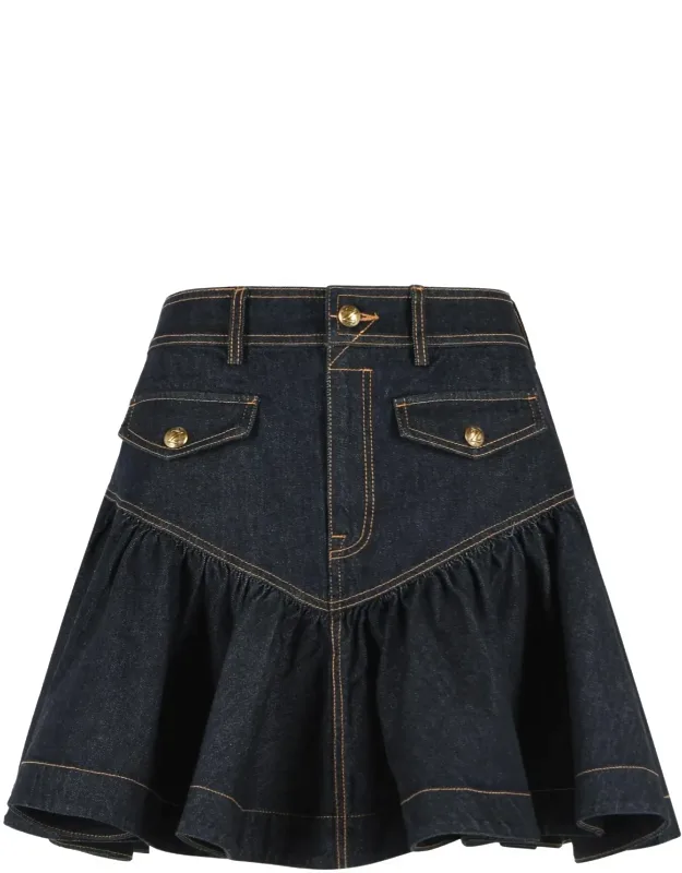Frill Onyx Flared Hem Denim Mini Skirt