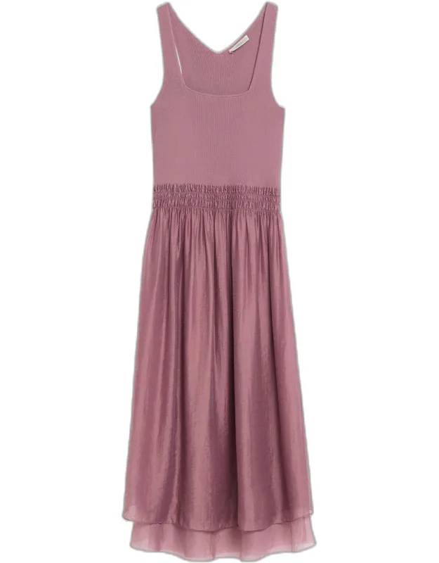 Square Neck Mixed-media Midi Dress