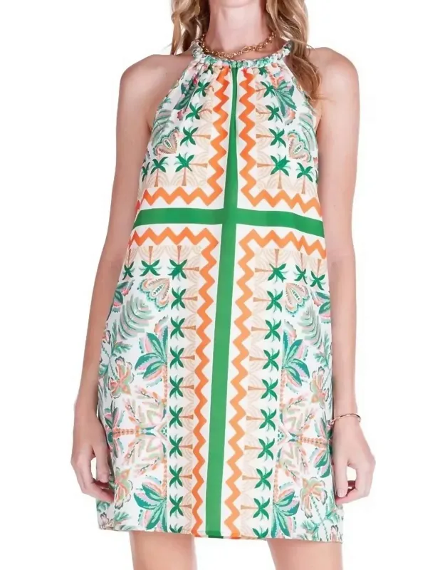 Palm Fiesta Braided Neck Halter Dress