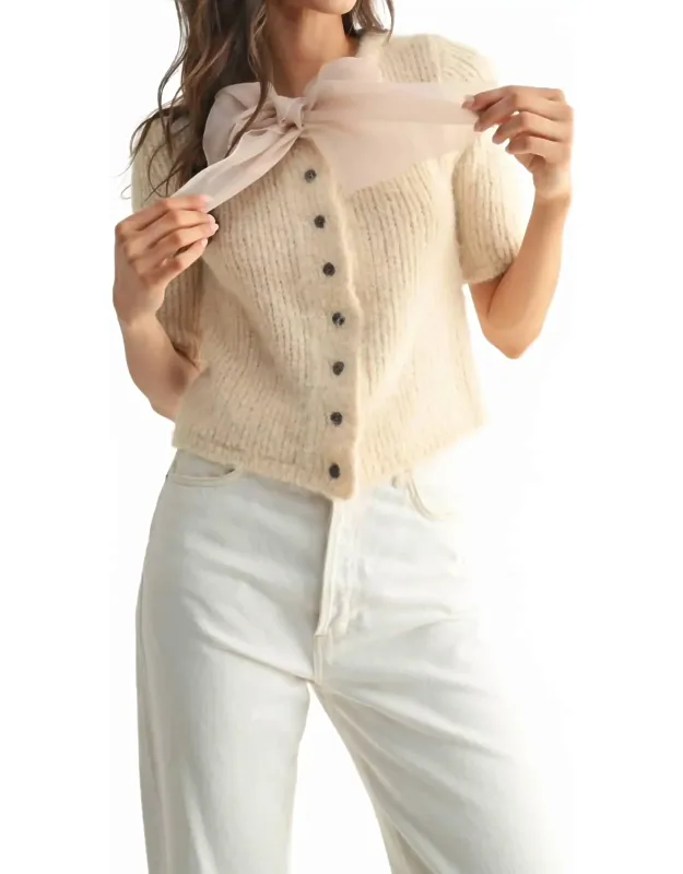 Chiffon Bow Knit Cardigan