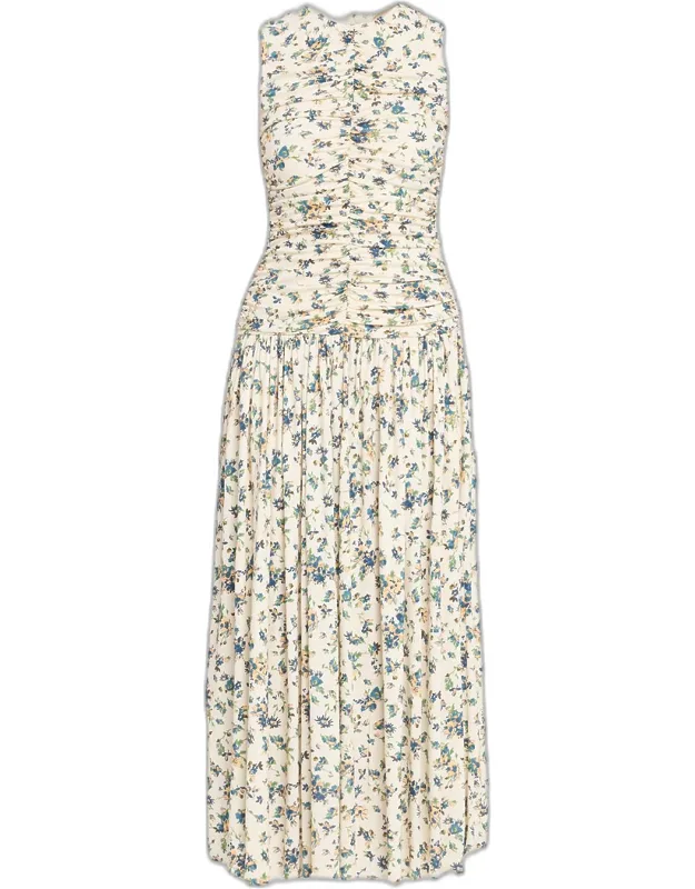 Elora Ruched Floral Jersey Midi Dress
