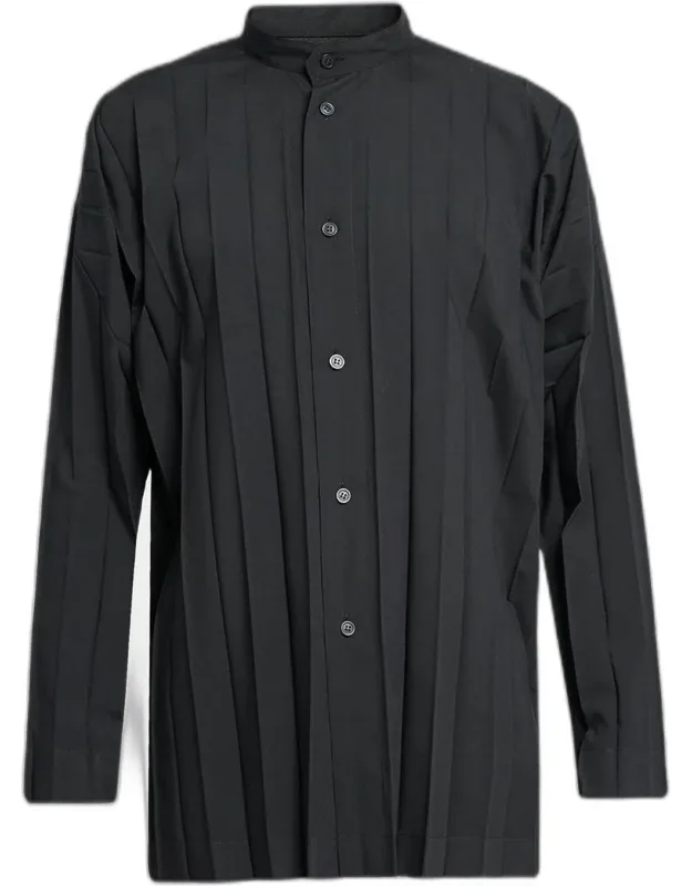 Edge Pleated Band-collar Shirt