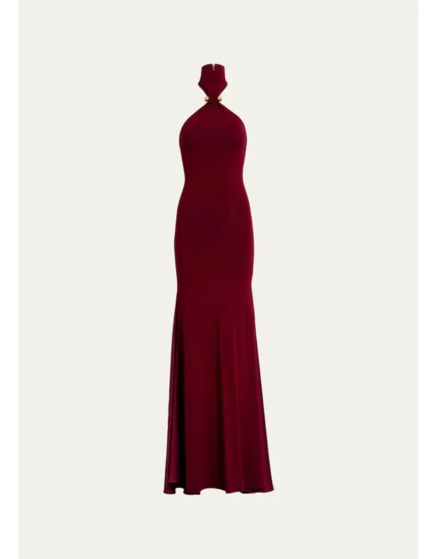Ruched Jersey Halter Maxi Dress