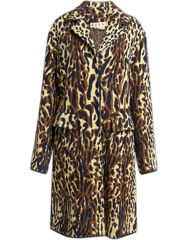 Leopard Knit Wool-cashmere Coat