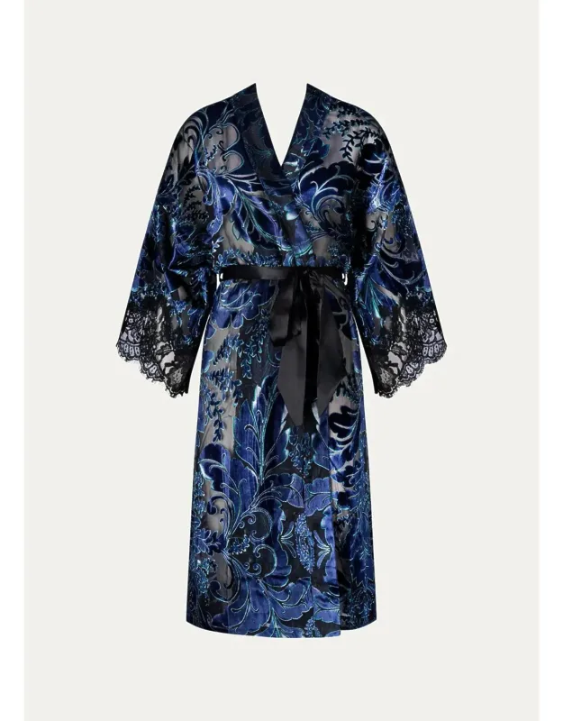 Lace-trim Burnout Velvet Robe