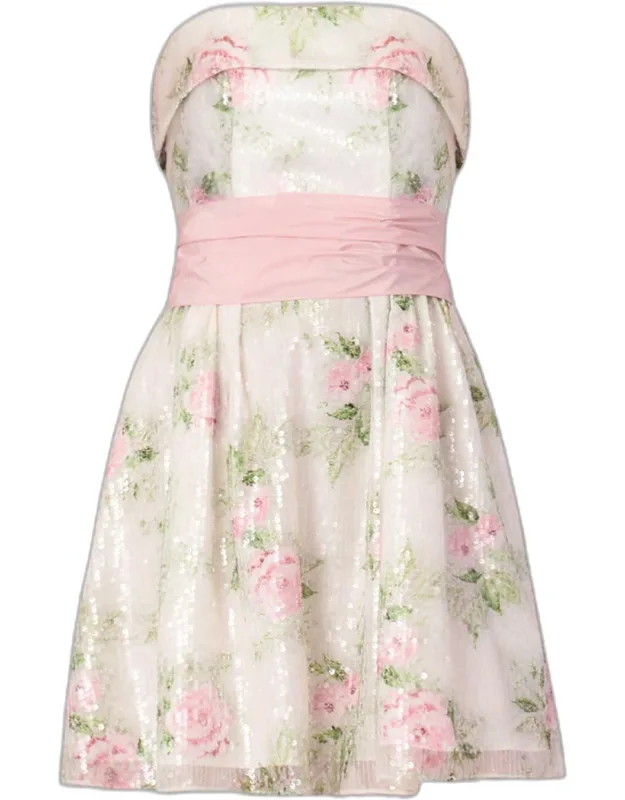 Floral Sequined A-line Mini Dress