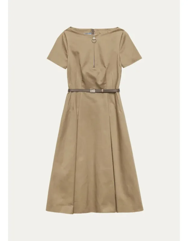 Belted Cotton Knee-length Dress
