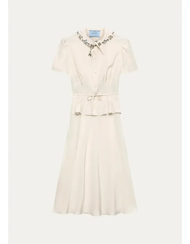 Embellished Silk Tie-waist Midi Dress