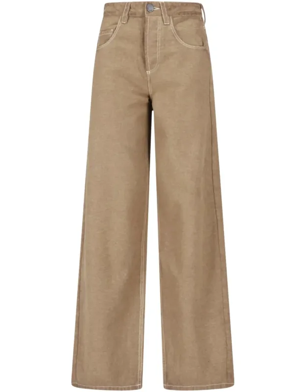 Wool Blend Straight-leg Pants With Five-pocket Design