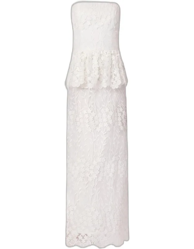 Lotus Lace Peplum Strapless Maxi Dress