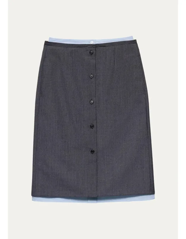 Layered Button-front Tailored Skirt