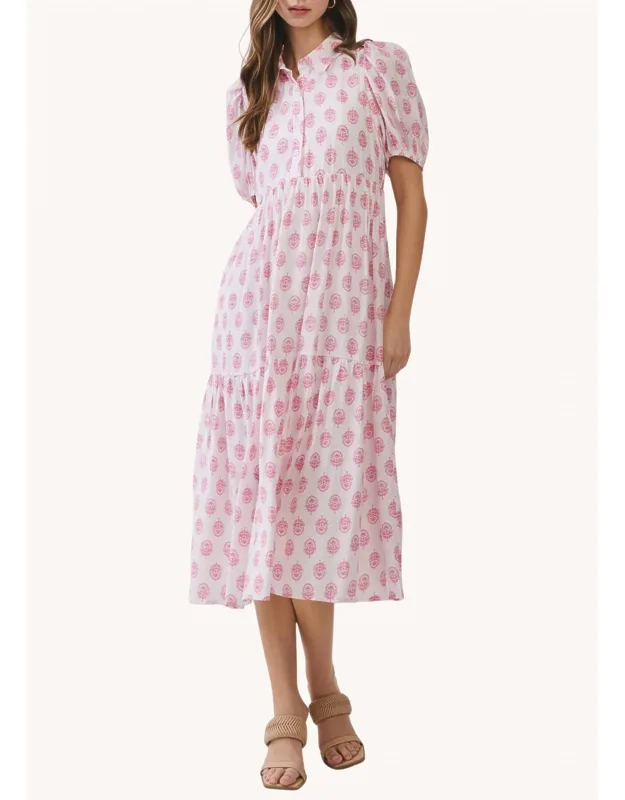 Blockprint Tiered Midi Dress